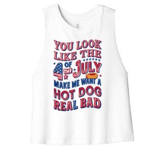 Funny You Look Like 4th Of July Hot Dog Wiener Women's Racerback Cropped Tank