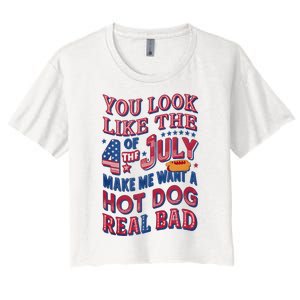 Funny You Look Like 4th Of July Hot Dog Wiener Women's Crop Top Tee