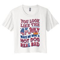 Funny You Look Like 4th Of July Hot Dog Wiener Women's Crop Top Tee