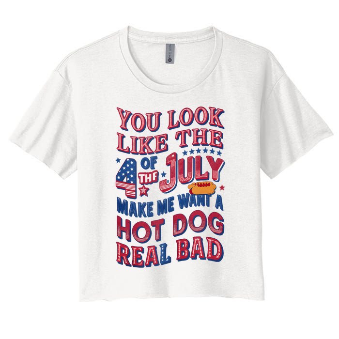 Funny You Look Like 4th Of July Hot Dog Wiener Women's Crop Top Tee