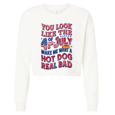Funny You Look Like 4th Of July Hot Dog Wiener Cropped Pullover Crew