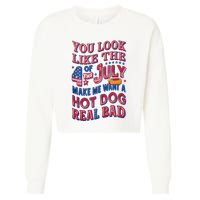 Funny You Look Like 4th Of July Hot Dog Wiener Cropped Pullover Crew