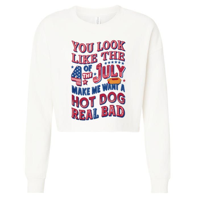 Funny You Look Like 4th Of July Hot Dog Wiener Cropped Pullover Crew