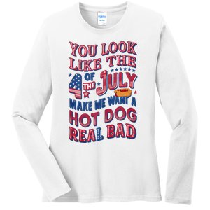 Funny You Look Like 4th Of July Hot Dog Wiener Ladies Long Sleeve Shirt