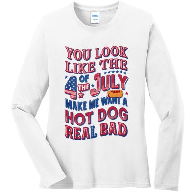 Funny You Look Like 4th Of July Hot Dog Wiener Ladies Long Sleeve Shirt