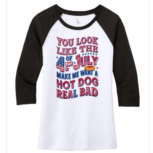 Funny You Look Like 4th Of July Hot Dog Wiener Women's Tri-Blend 3/4-Sleeve Raglan Shirt