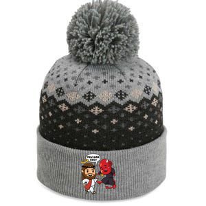 Funny You Mad Bro Jesus Vs Devil The Baniff Cuffed Pom Beanie