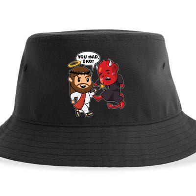 Funny You Mad Bro Jesus Vs Devil Sustainable Bucket Hat