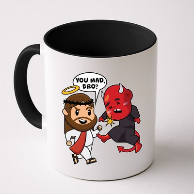 Funny You Mad Bro Jesus Vs Devil Mug