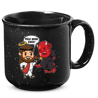 Funny You Mad Bro Jesus Vs Devil 15oz Campfire Ceramic Mug
