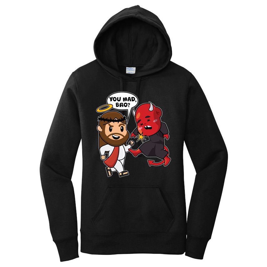 Funny You Mad Bro Jesus Vs Devil Women's Pullover Hoodie