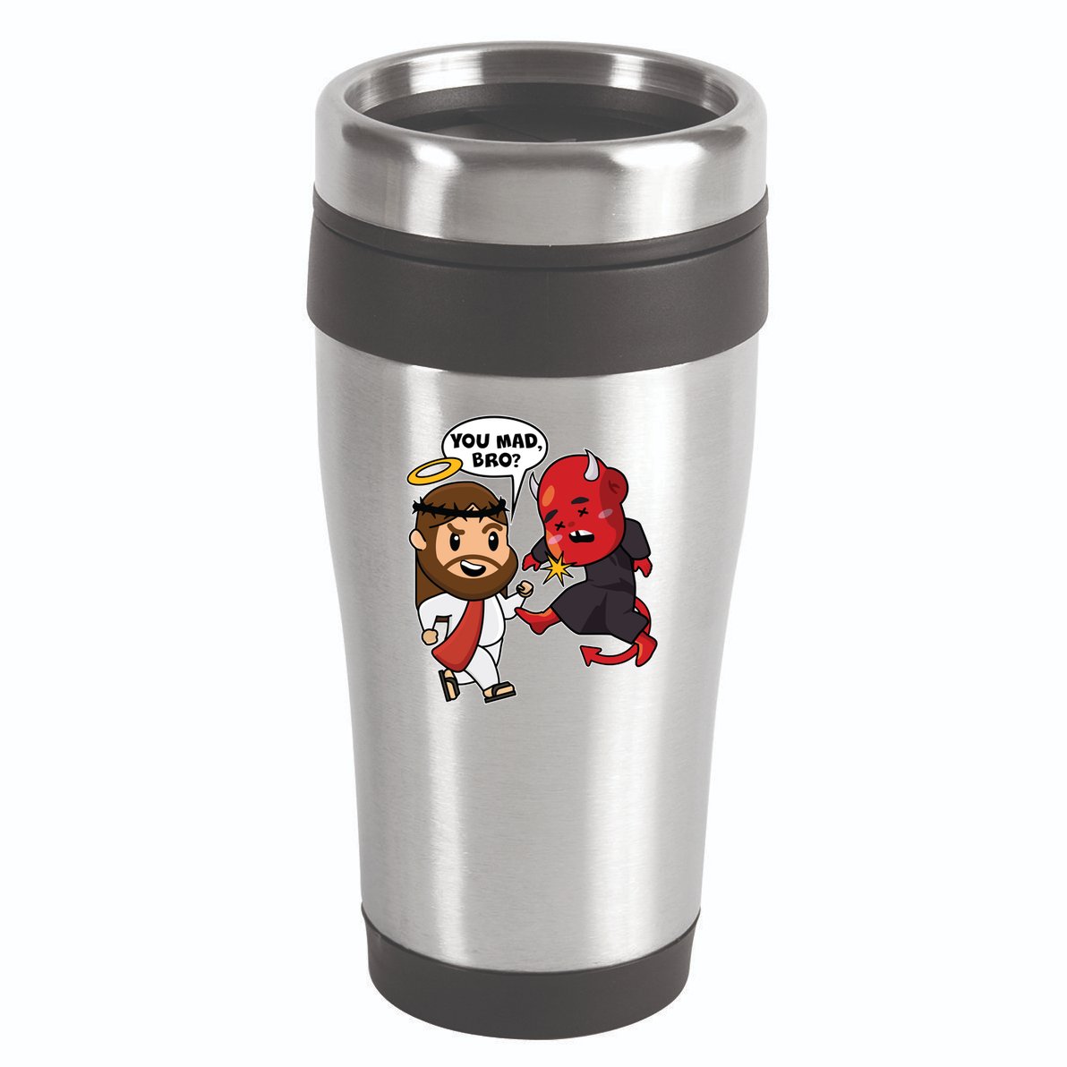 Funny You Mad Bro Jesus Vs Devil 16oz Travel Tumbler