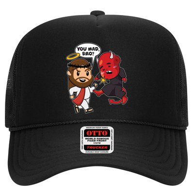 Funny You Mad Bro Jesus Vs Devil Trucker Hat