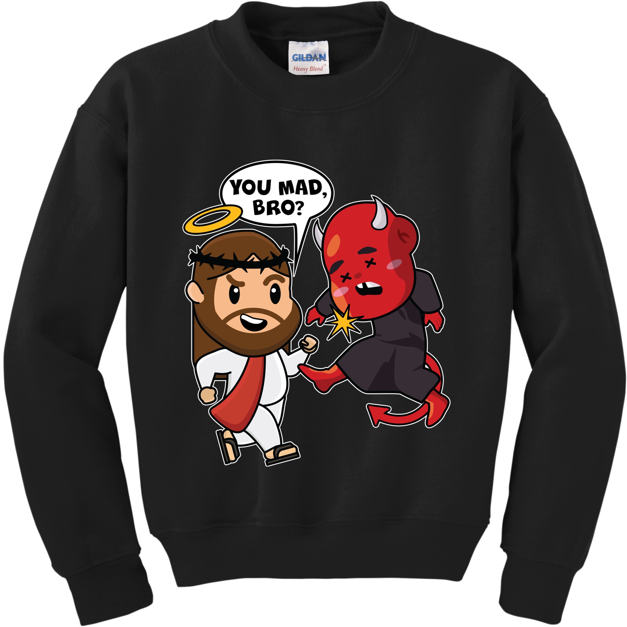 Funny You Mad Bro Jesus Vs Devil Kids Sweatshirt