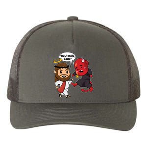 Funny You Mad Bro Jesus Vs Devil Yupoong Adult 5-Panel Trucker Hat