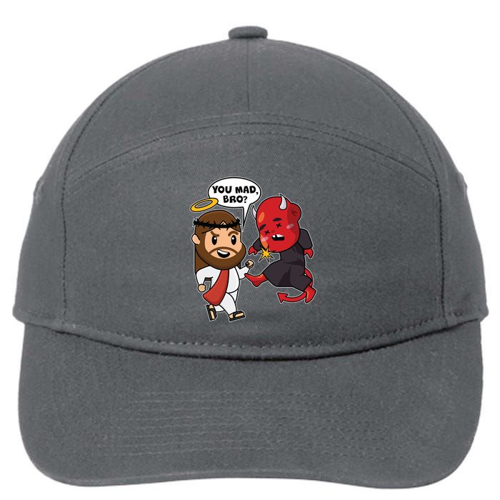Funny You Mad Bro Jesus Vs Devil 7-Panel Snapback Hat