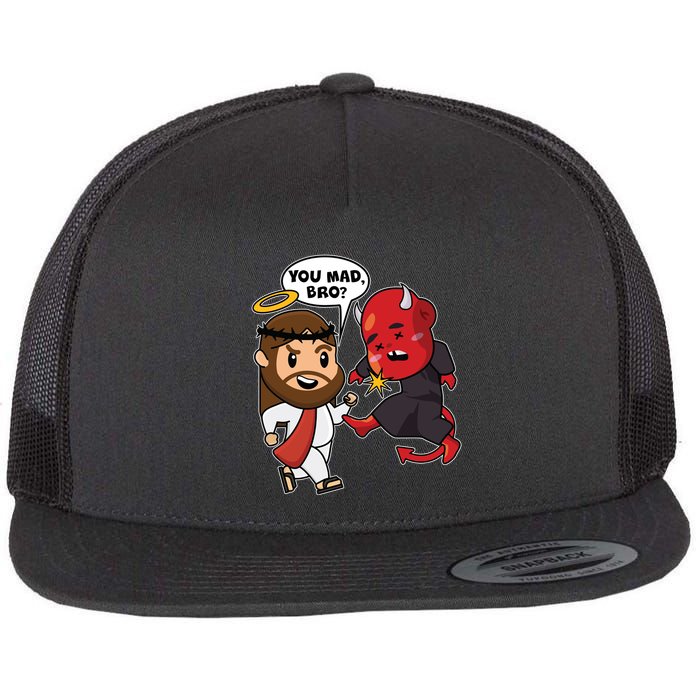 Funny You Mad Bro Jesus Vs Devil Flatbill Hat