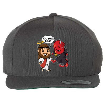 Funny You Mad Bro Jesus Vs Devil Wool Snapback Cap