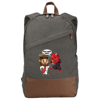 Funny You Mad Bro Jesus Vs Devil Cotton Canvas Backpack