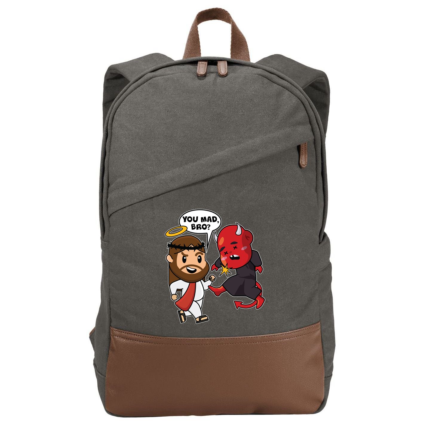Funny You Mad Bro Jesus Vs Devil Cotton Canvas Backpack