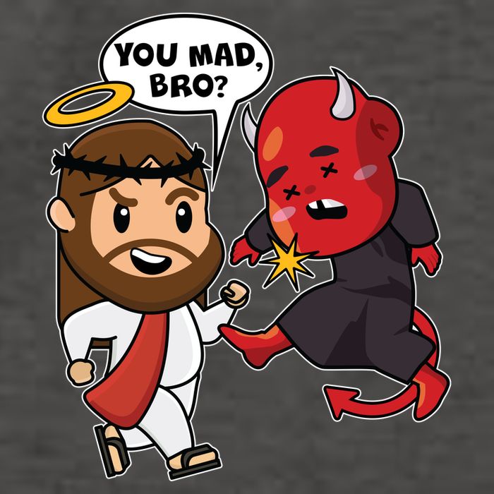 Funny You Mad Bro Jesus Vs Devil Vector Backpack