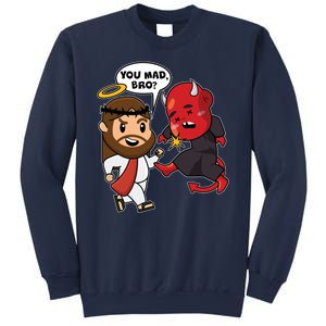 Funny You Mad Bro Jesus Vs Devil Sweatshirt