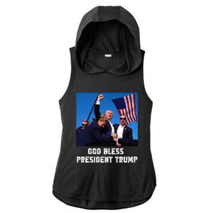 God bless President Trump, Donald Trump 2024  Ladies PosiCharge Tri-Blend Wicking Draft Hoodie Tank