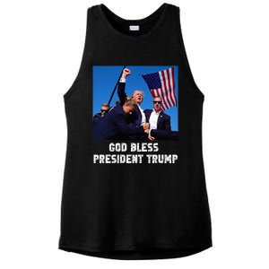 God bless President Trump, Donald Trump 2024  Ladies PosiCharge Tri-Blend Wicking Tank