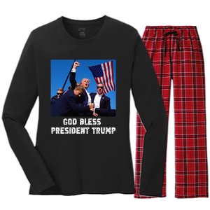 God bless President Trump, Donald Trump 2024  Women's Long Sleeve Flannel Pajama Set 