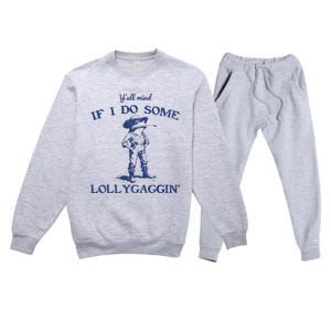 Funny Yall Mind If I Do Some Lollygagging Cowboy Frog Premium Crewneck Sweatsuit Set