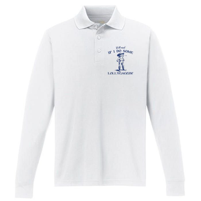 Funny Yall Mind If I Do Some Lollygagging Cowboy Frog Performance Long Sleeve Polo