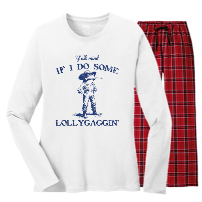 Funny Yall Mind If I Do Some Lollygagging Cowboy Frog Women's Long Sleeve Flannel Pajama Set 