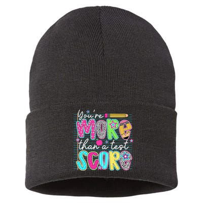 Funny Youre More Than A Test Score Testing Day Teacher Sustainable Knit Beanie