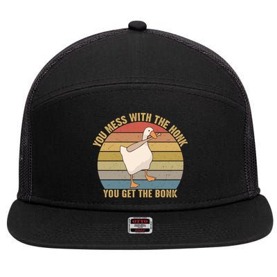 Funny You Mess With The Honk You Get The Bonk Funny Retro Vintage Goose 7 Panel Mesh Trucker Snapback Hat