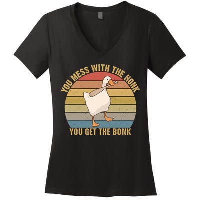 Funny You Mess With The Honk You Get The Bonk Funny Retro Vintage Goose Women's V-Neck T-Shirt