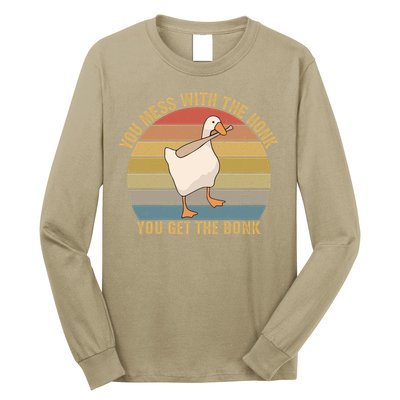 Funny You Mess With The Honk You Get The Bonk Funny Retro Vintage Goose Long Sleeve Shirt