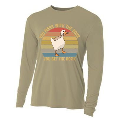 Funny You Mess With The Honk You Get The Bonk Funny Retro Vintage Goose Cooling Performance Long Sleeve Crew