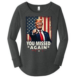 Funny You Missed Again Trump 2024 Usa Flag Women's Perfect Tri Tunic Long Sleeve Shirt