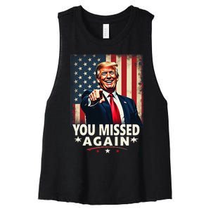 Funny You Missed Again Trump 2024 Usa Flag Women's Racerback Cropped Tank