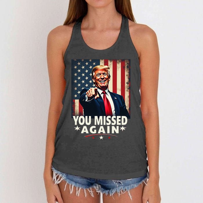 Funny You Missed Again Trump 2024 Usa Flag Women's Knotted Racerback Tank