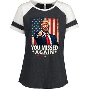 Funny You Missed Again Trump 2024 Usa Flag Enza Ladies Jersey Colorblock Tee