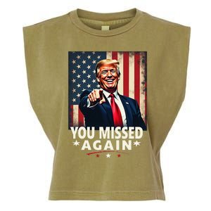 Funny You Missed Again Trump 2024 Usa Flag Garment-Dyed Women's Muscle Tee