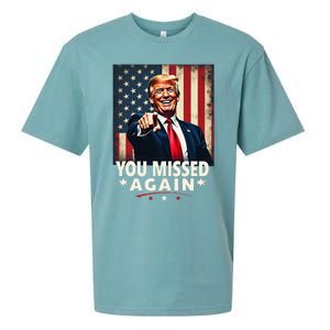 Funny You Missed Again Trump 2024 Usa Flag Sueded Cloud Jersey T-Shirt