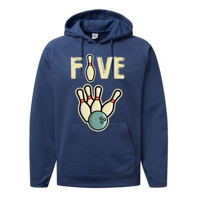 Five Year Old Bowling Birthday Party Pin Performance Fleece Hoodie