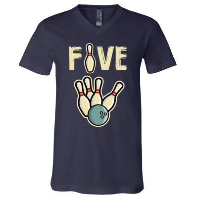 Five Year Old Bowling Birthday Party Pin V-Neck T-Shirt