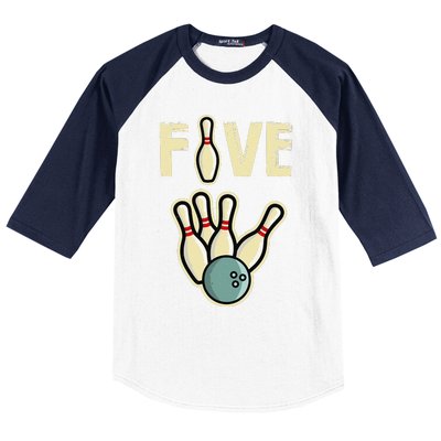 Five Year Old Bowling Birthday Party Pin Baseball Sleeve Shirt