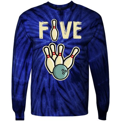 Five Year Old Bowling Birthday Party Pin Tie-Dye Long Sleeve Shirt