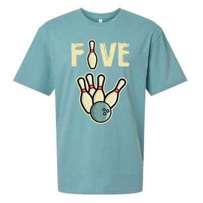 Five Year Old Bowling Birthday Party Pin Sueded Cloud Jersey T-Shirt