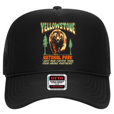 Funny Yellowstone Park Grizzly Bear Outrun Hiking Partners High Crown Mesh Back Trucker Hat