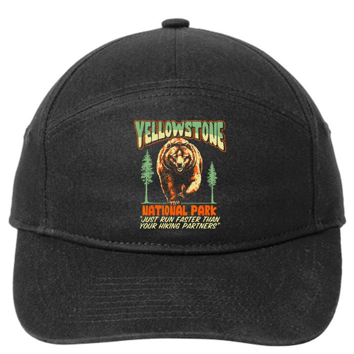 Funny Yellowstone Park Grizzly Bear Outrun Hiking Partners 7-Panel Snapback Hat